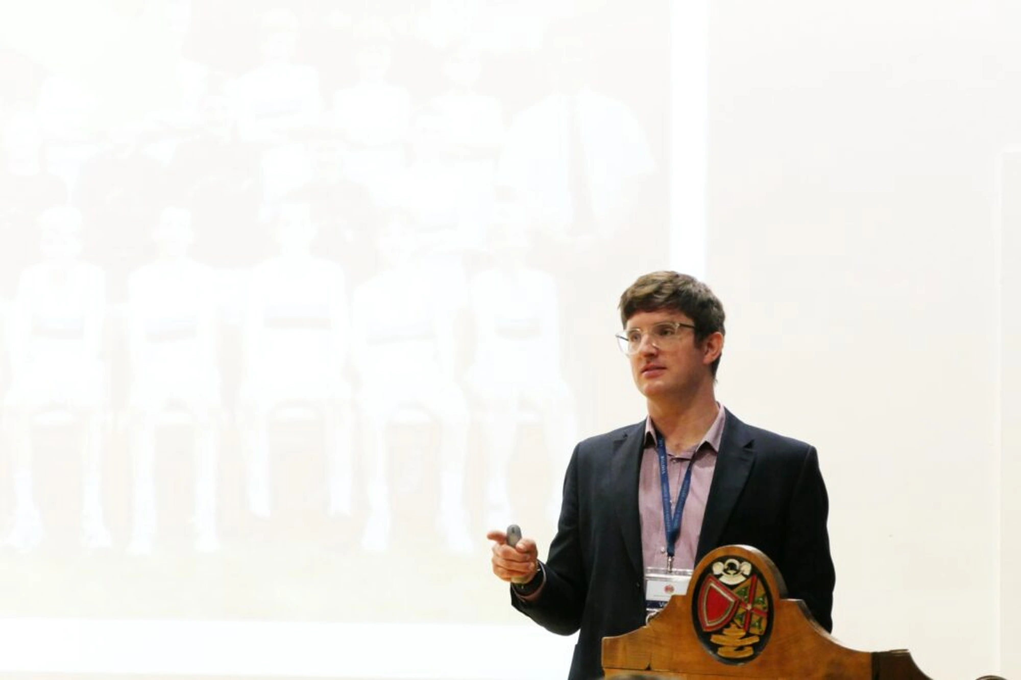 James Heslop lecturing at Barney school.