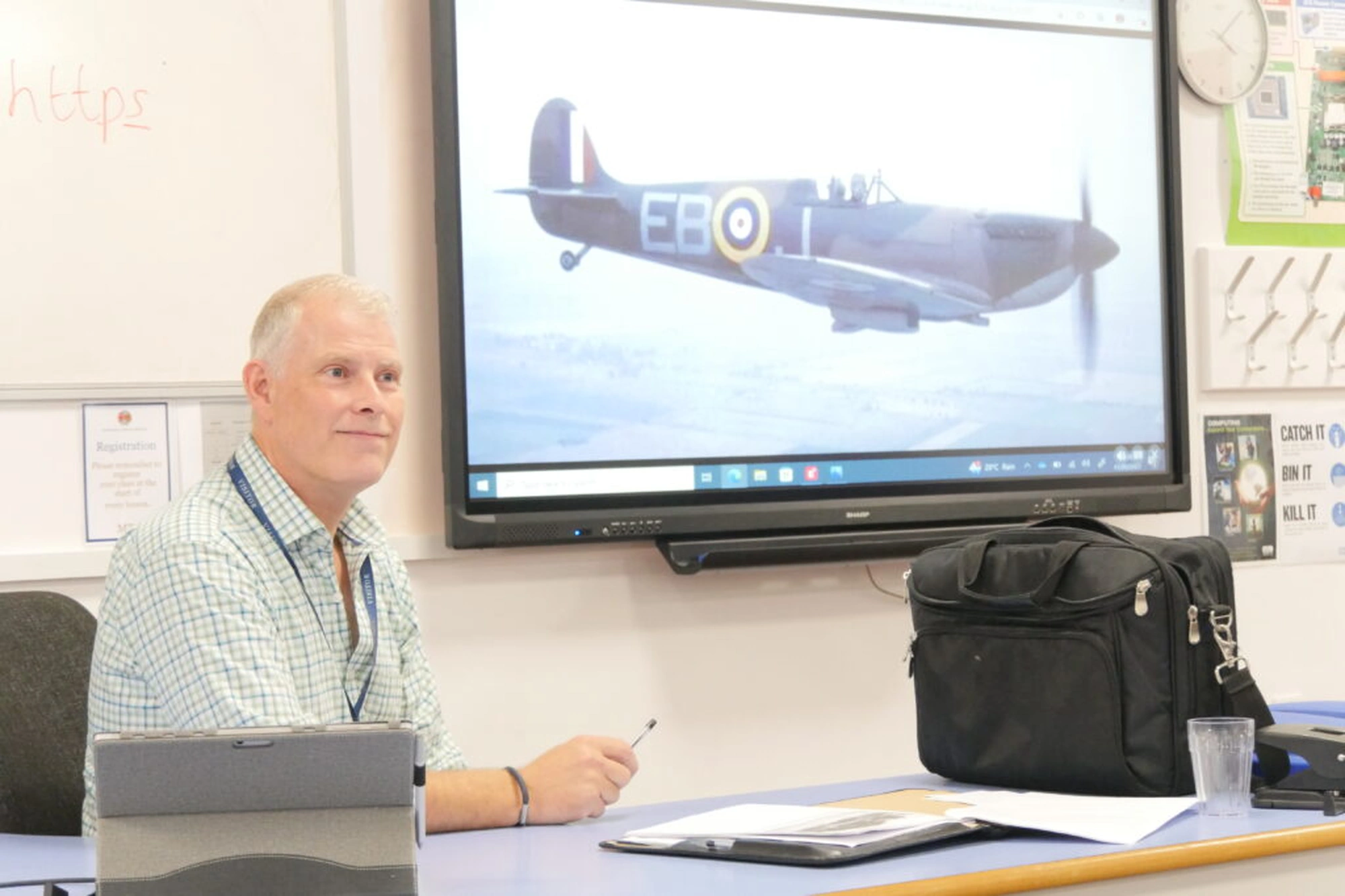 Chris Galley in classroom at Barnard Castle School.