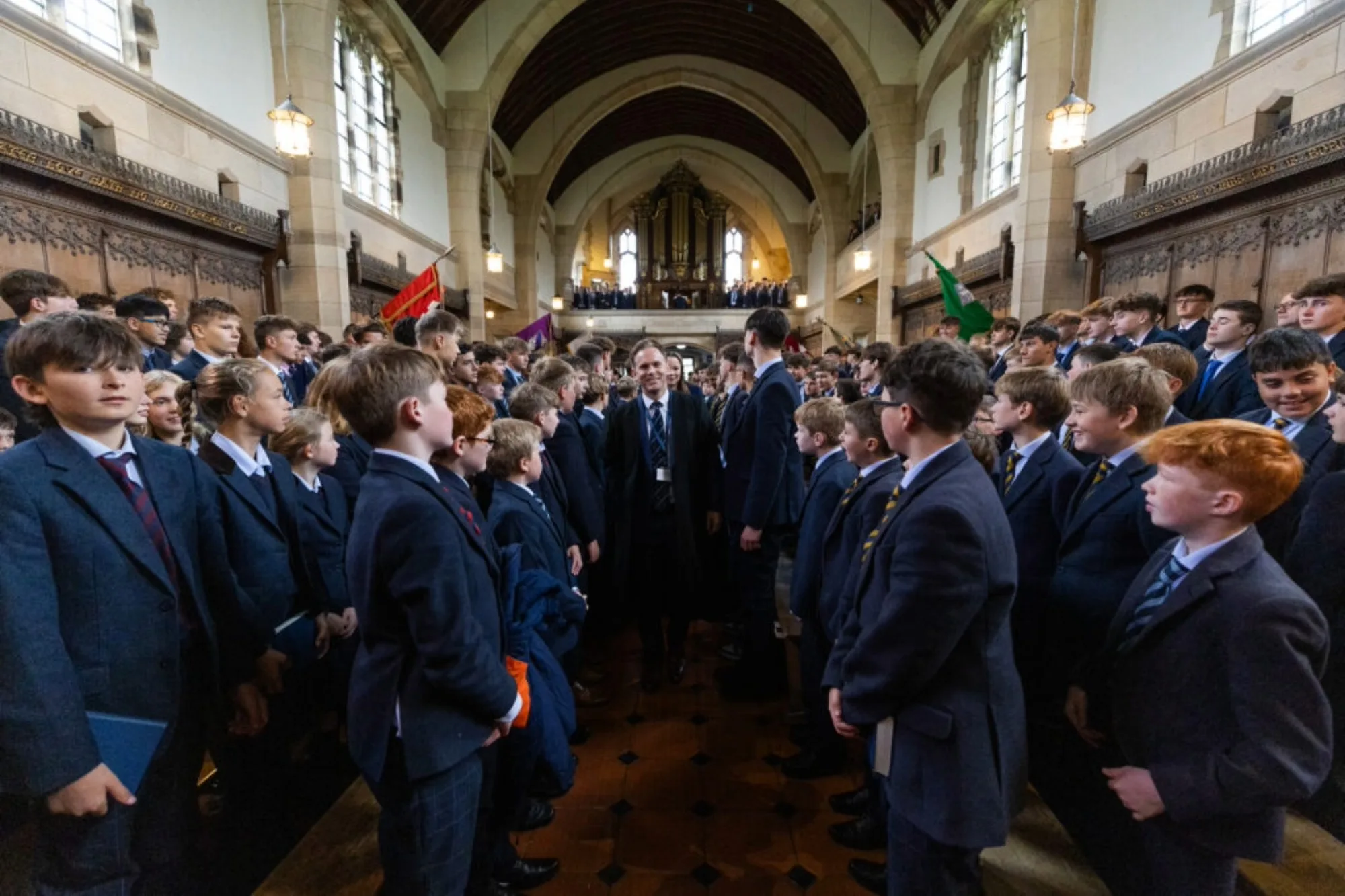 Headmaster David Cresswell addressing students.