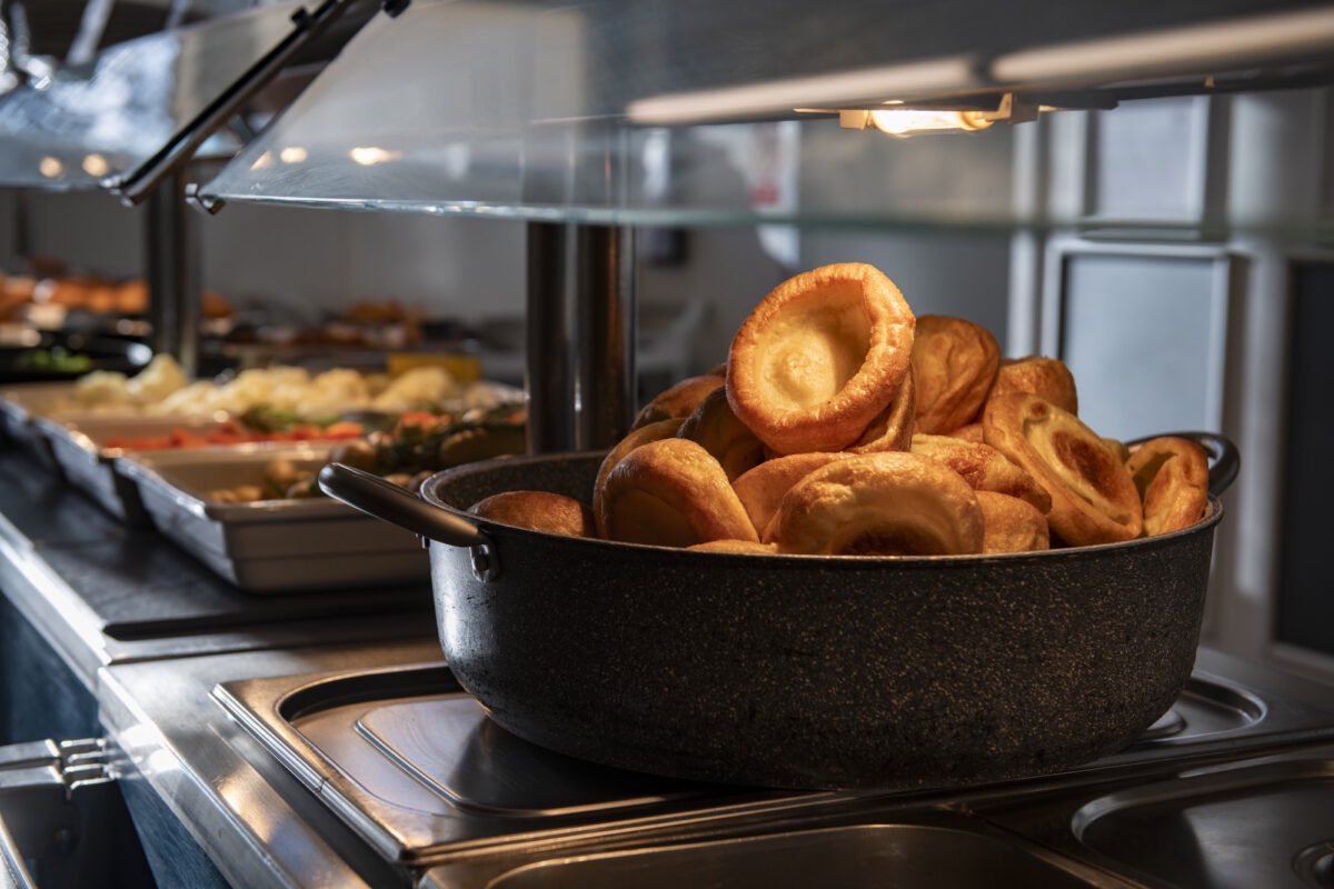 Barnard Castle School catering selection featuring some delicious Yorkshire puddings in the dining hall.