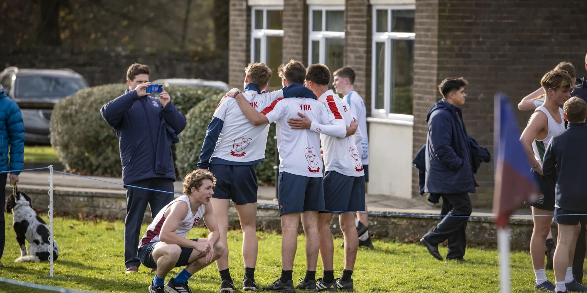 Barnard Castle School York boarding house pupils taking a picture together after the Barney run.