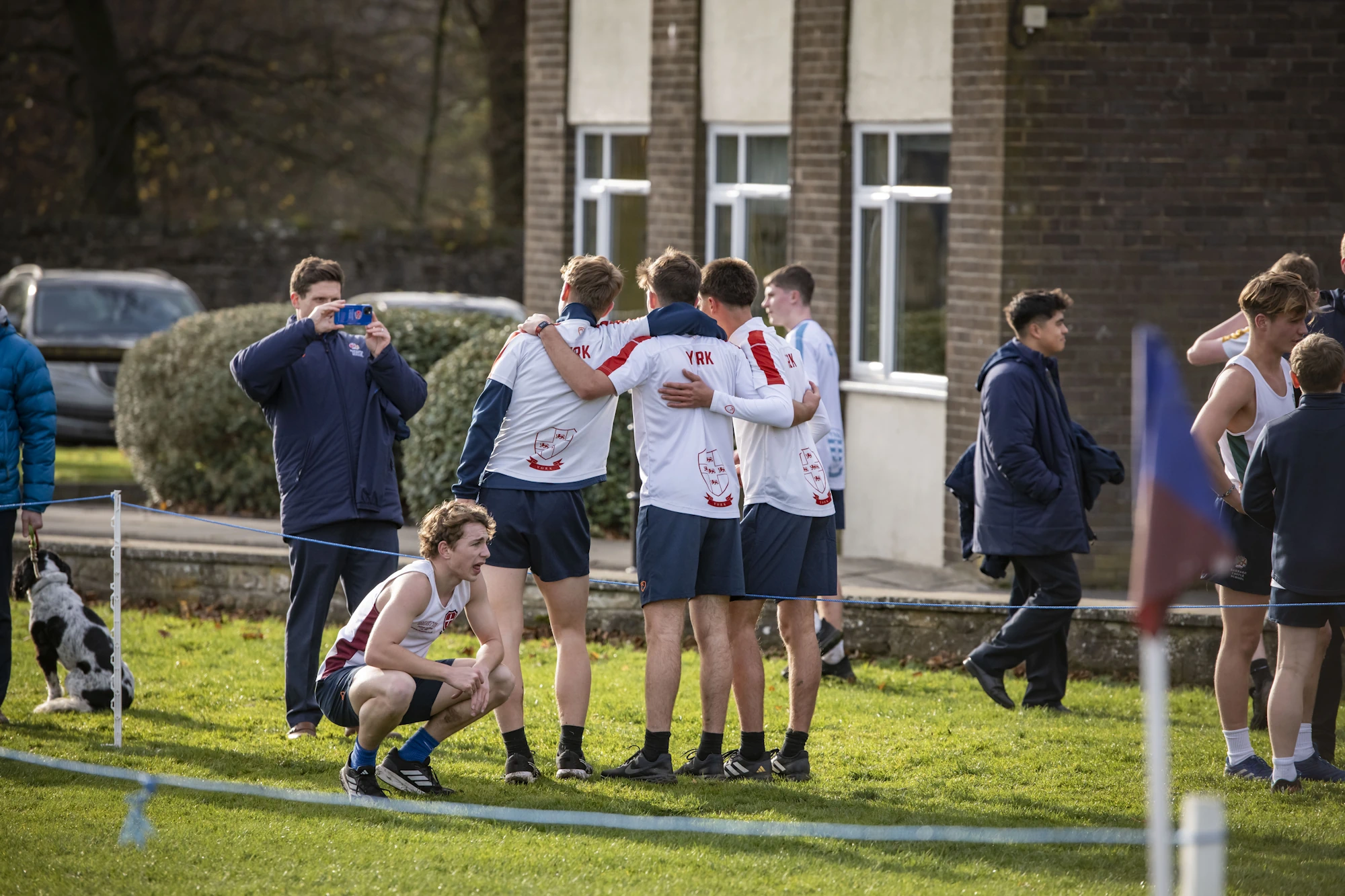Barnard Castle School York boarding house pupils taking a picture together after the Barney run.
