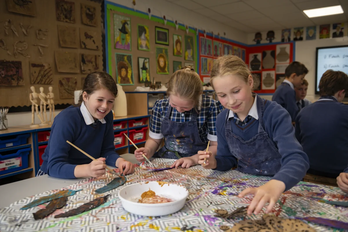 Barnard Castle School Prep pupils in an art class.