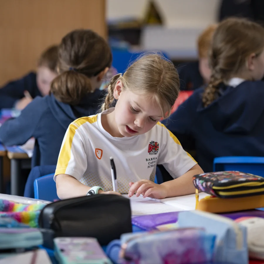 Young student working in a classroom.