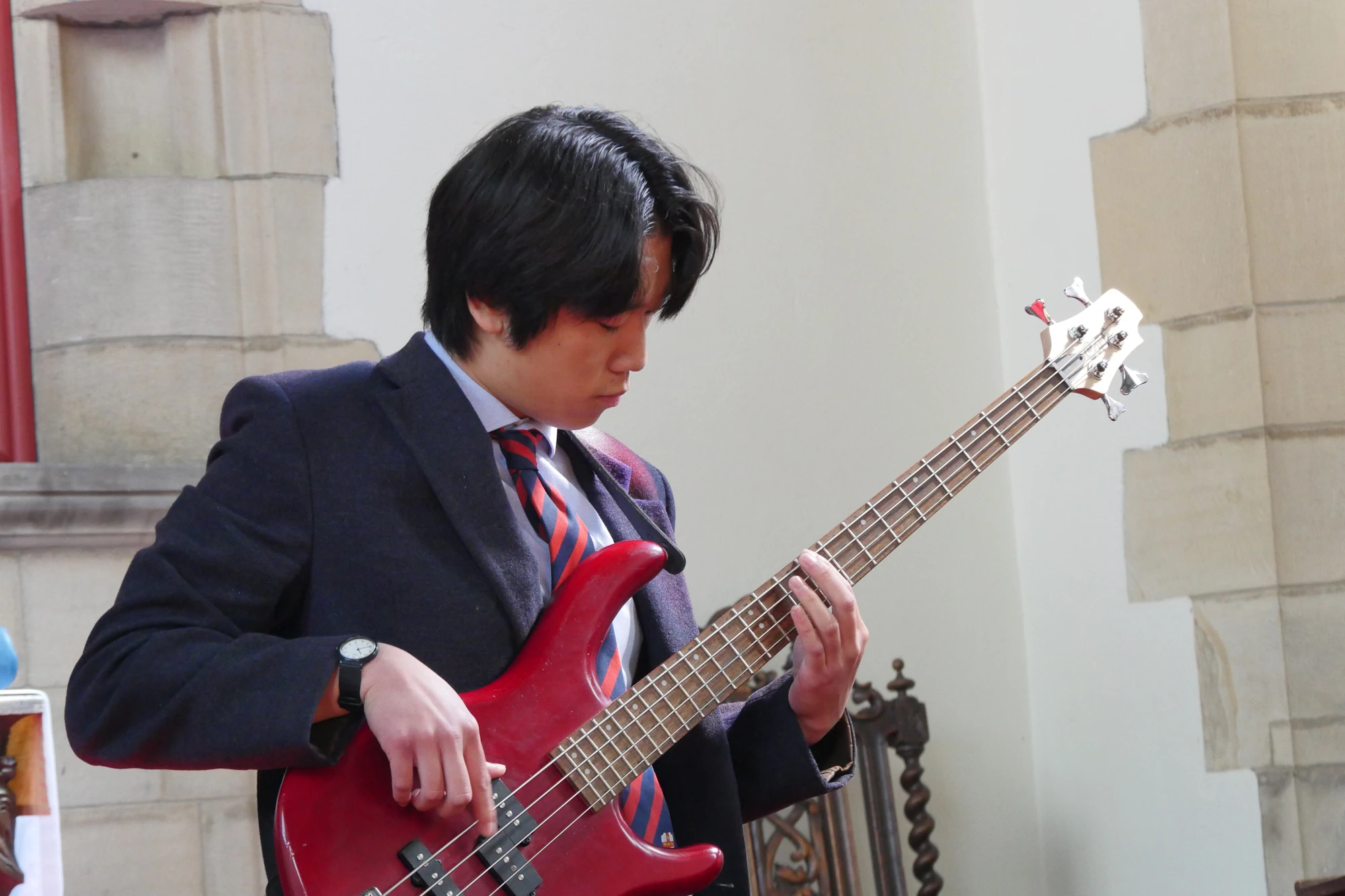 Barnard Castle School pupil playing the bass.