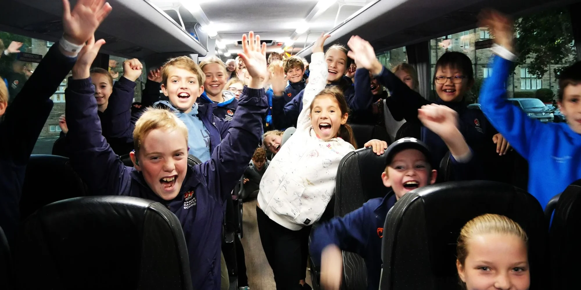 Barnard Castle School prep pupils cheerful during a trip.