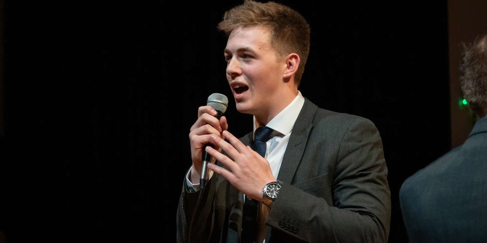 A Barnard Castle School pupil singing.