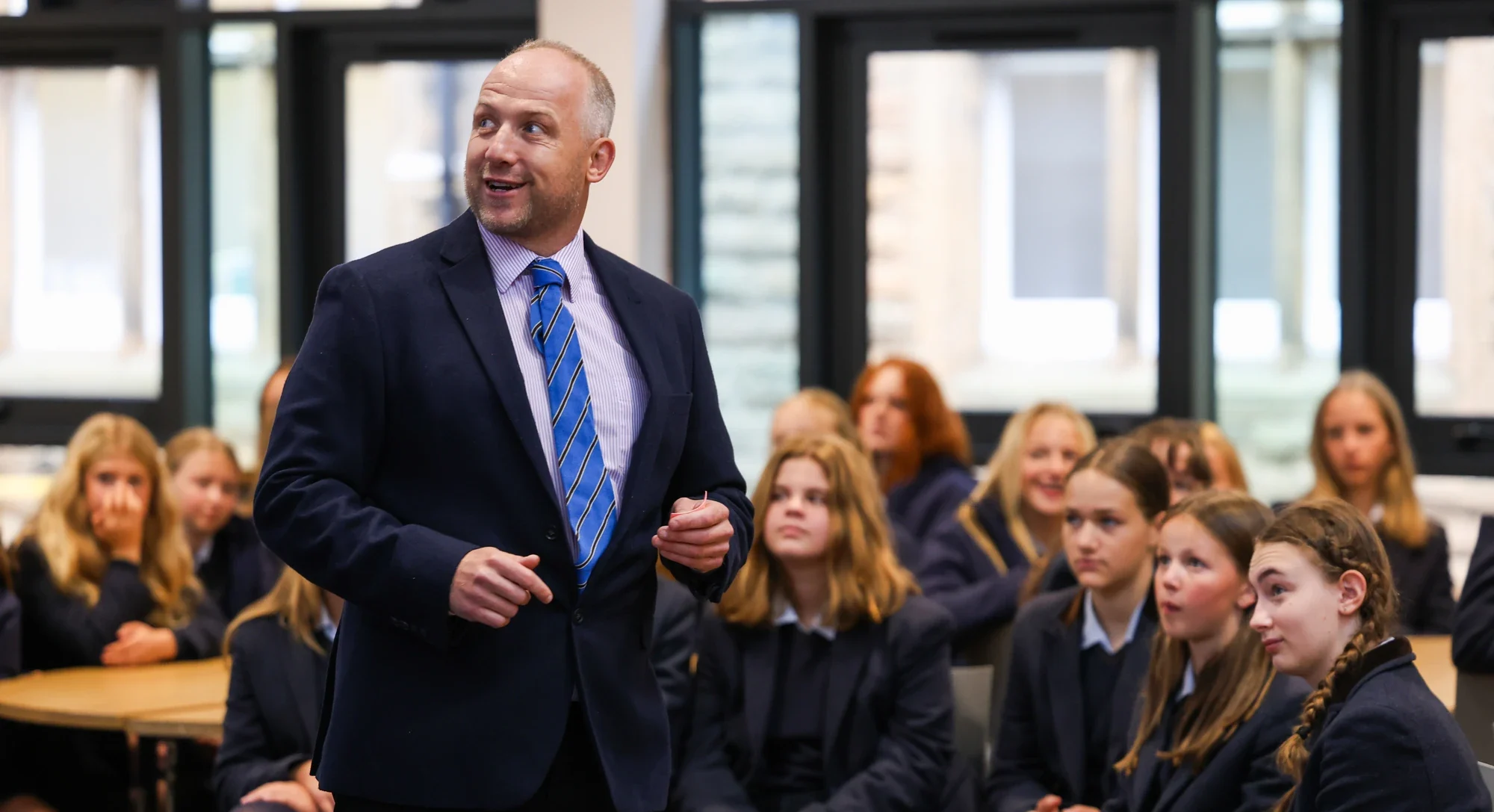 Barnard Castle School teacher in a classroom full of students.