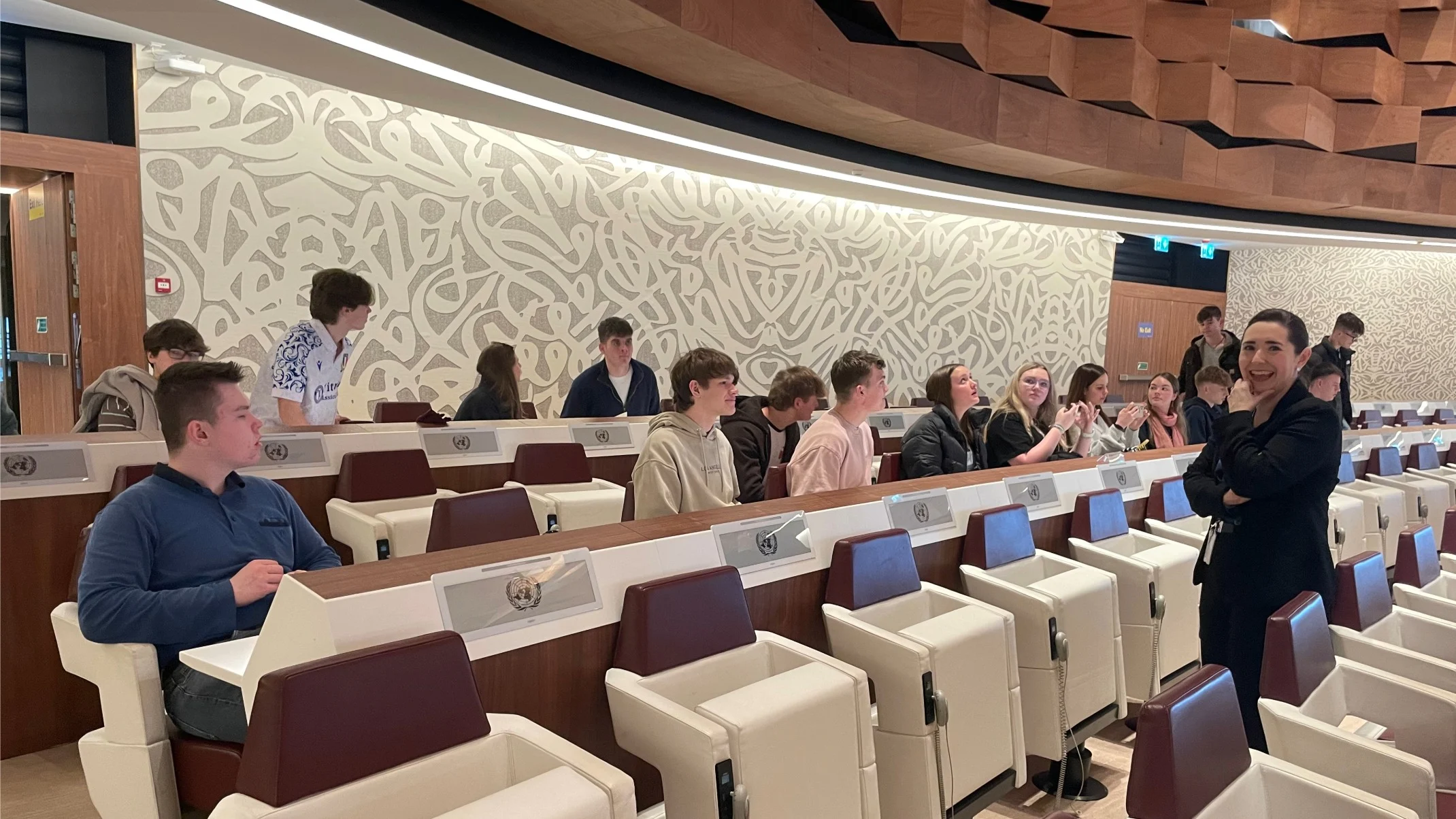 Barney students sit in the Human Rights and Alliance of Civilizations Room at the UN.