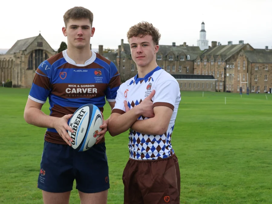 Two male Rugby students on Barnard Castle School field