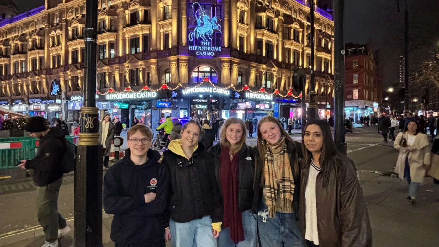 Barney Theatre students outside the Hippodrome Casino.