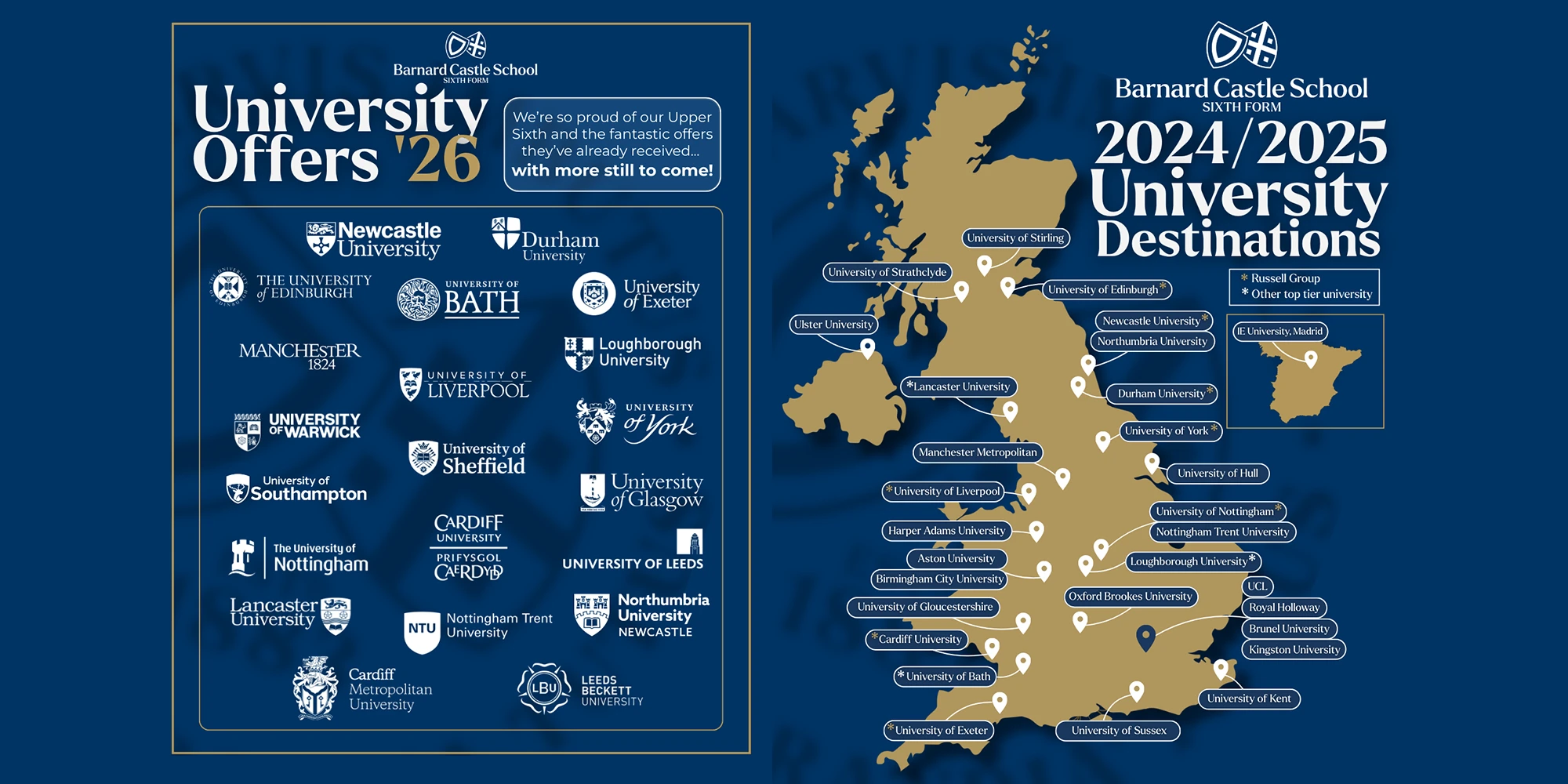 A BCS branded graphic demonstrating University destinations and offers