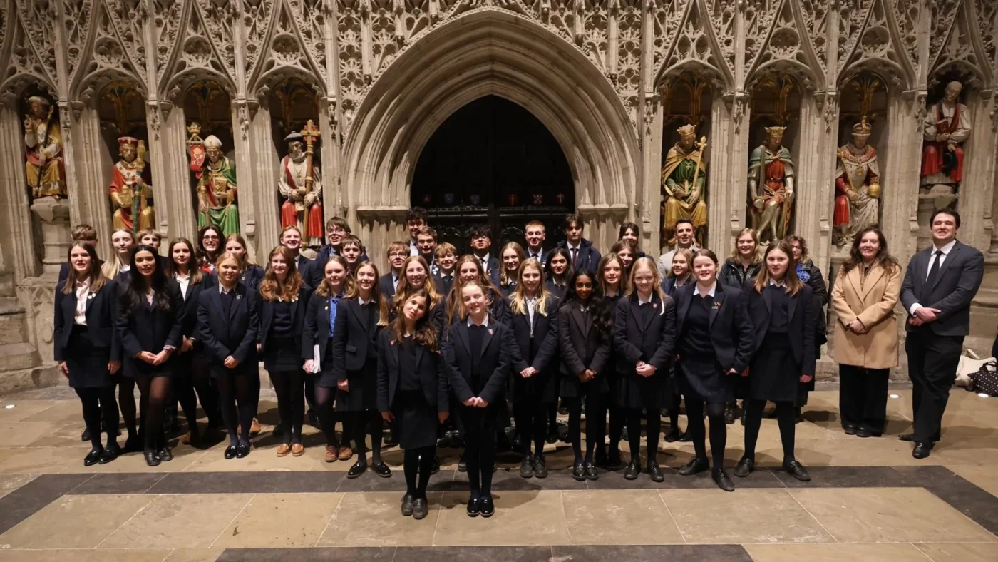 A large group of Chapel Choir members at Ripon Cathedral.