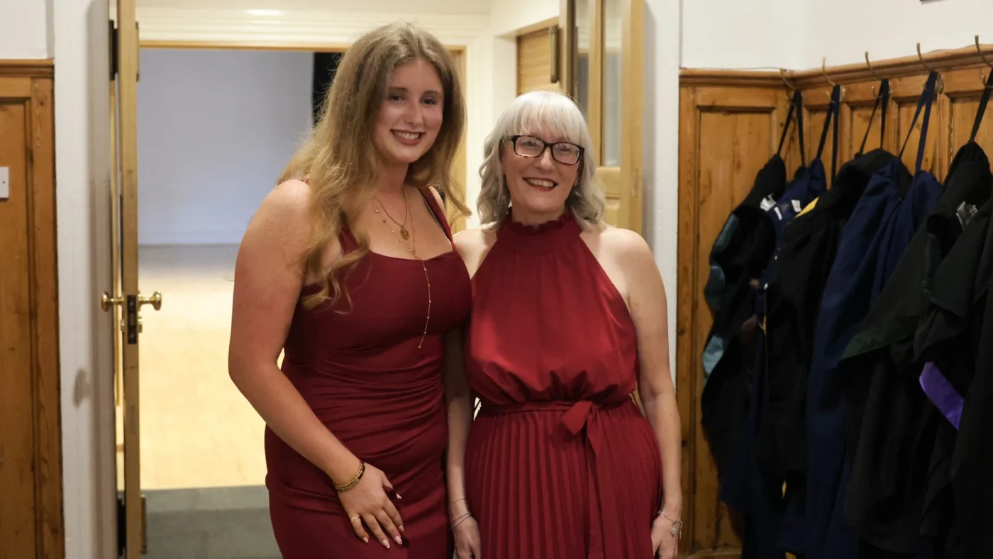 A Barney student and staff member celebrating at the 2026 Longfield Dinner.