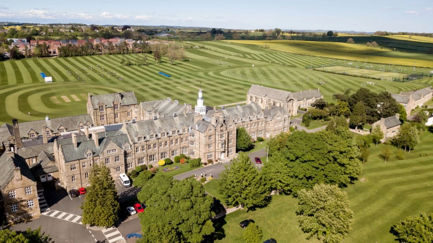 A wide aerial shot of the Barnard Castle School grounds.