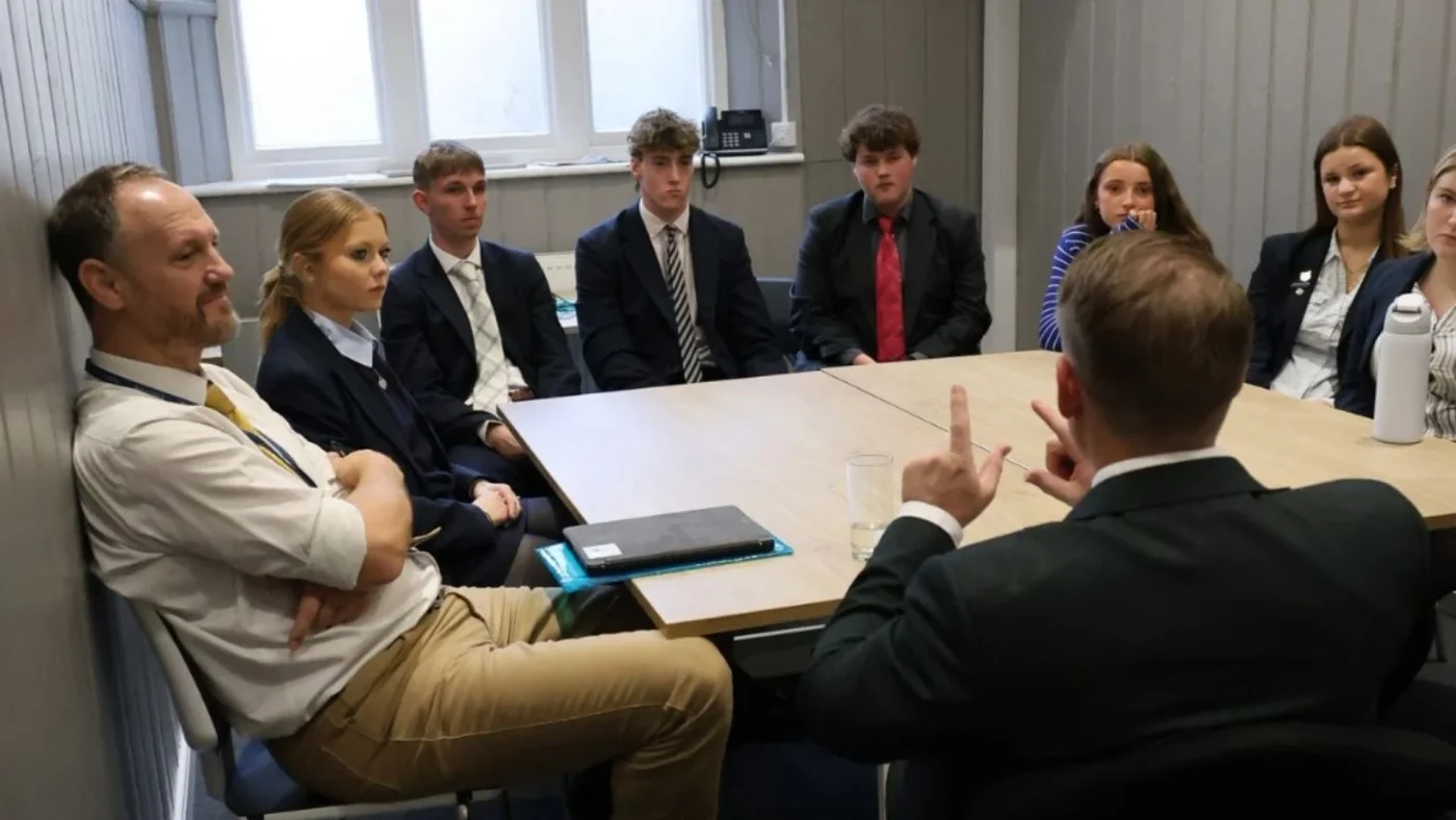 Sam Rushworth MP in a round-table discussion with Barney students.
