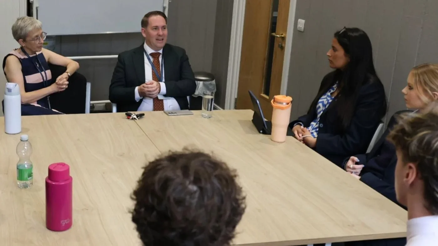 Sam Rushworth MP in a round-table discussion with Barney students.