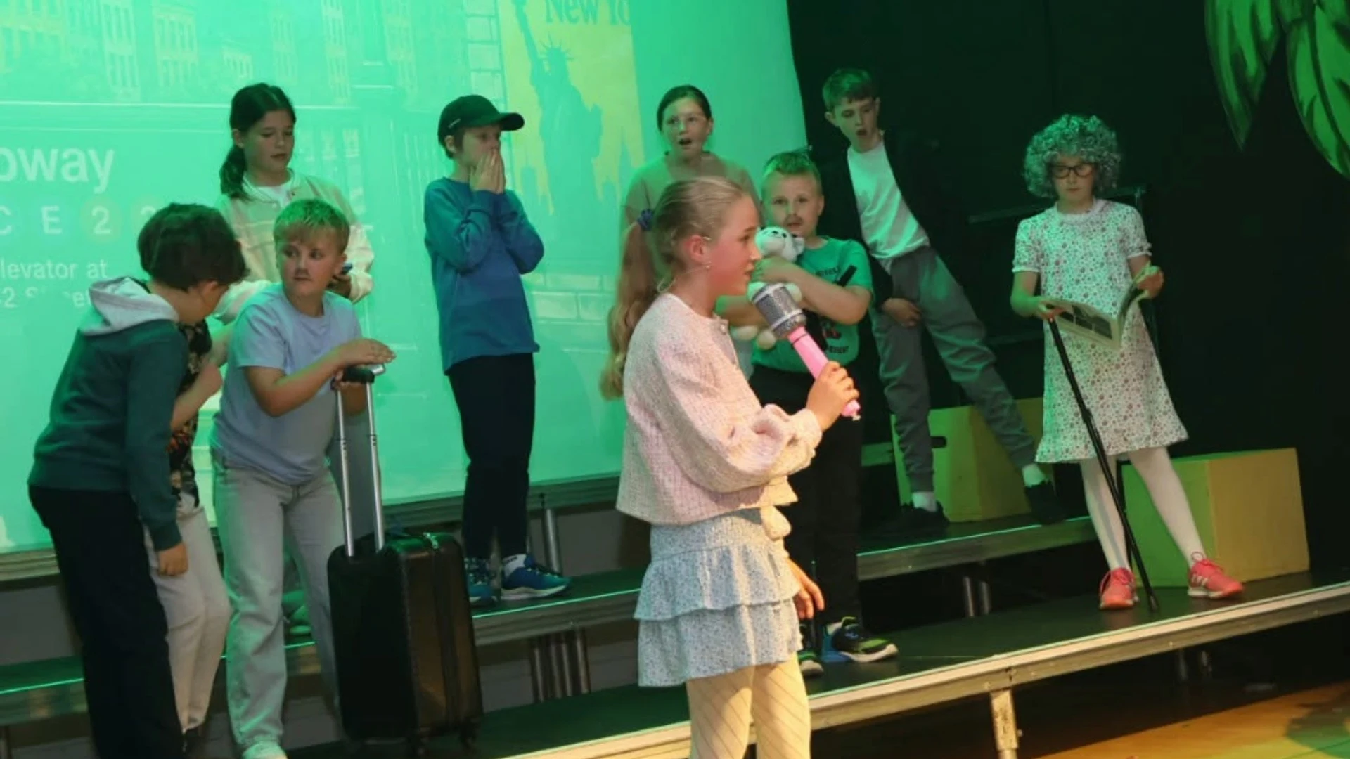 Barney Prep School students singing in the Madagascar production.