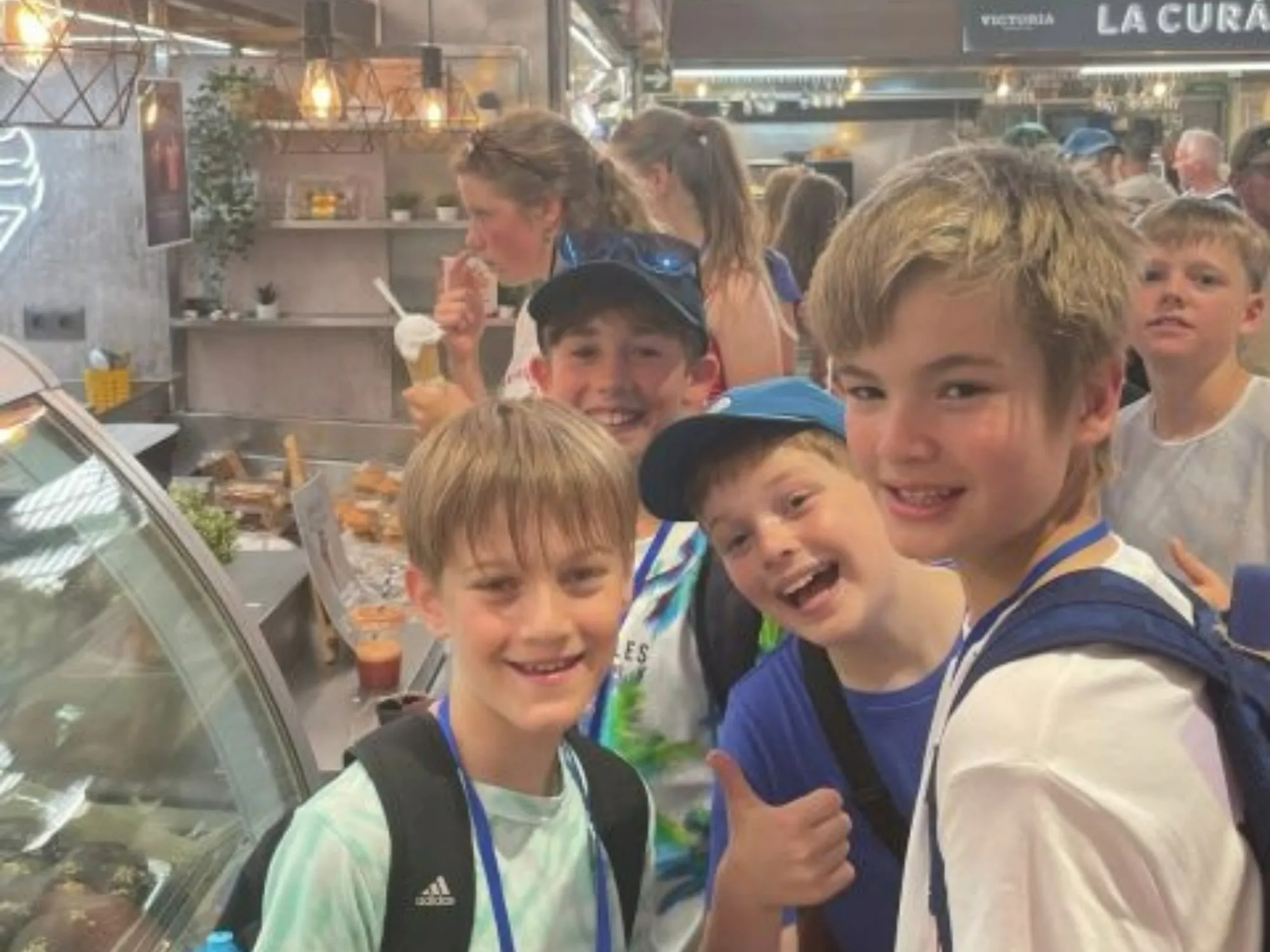 Barney students at an ice cream shop in Malaga.